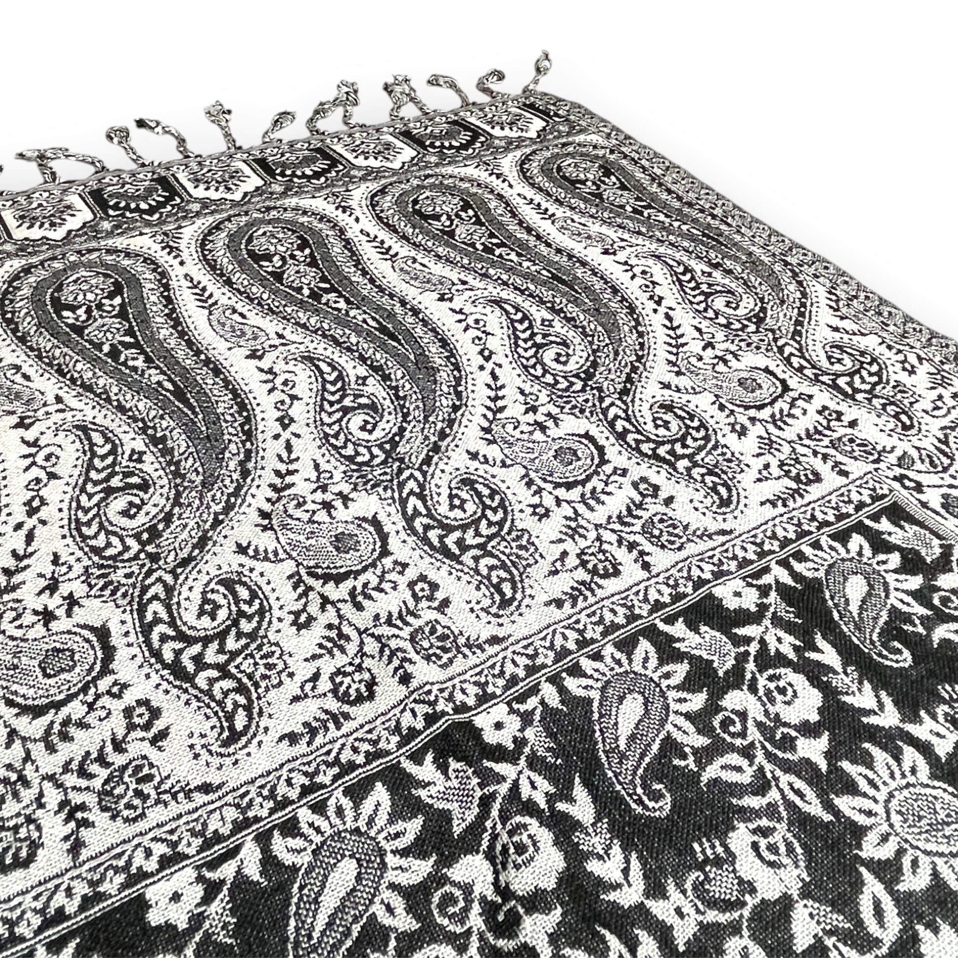 Indischer Paisley Muster Schal Schwarz Weiss