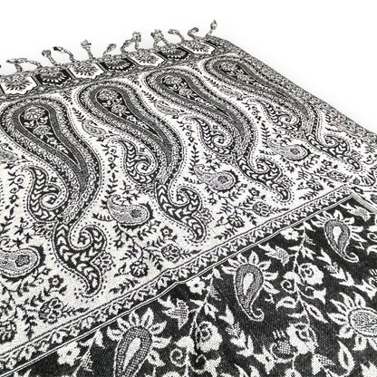 Indischer Paisley Muster Schal Schwarz Weiss