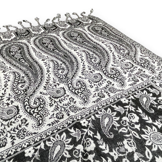 Indischer Paisley Muster Schal Schwarz Weiss