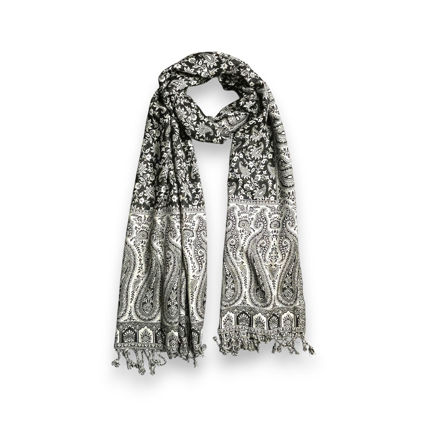 Indischer Paisley Muster Schal Schwarz Weiss