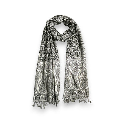 Indischer Paisley Muster Schal Schwarz Weiss