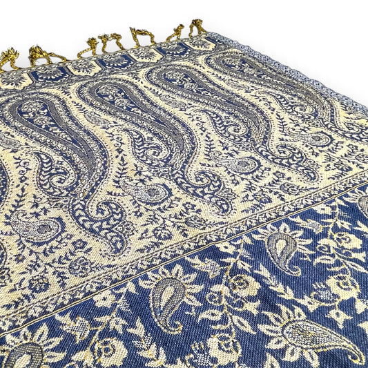 Indischer Paisley Muster Schal Blau & Beige