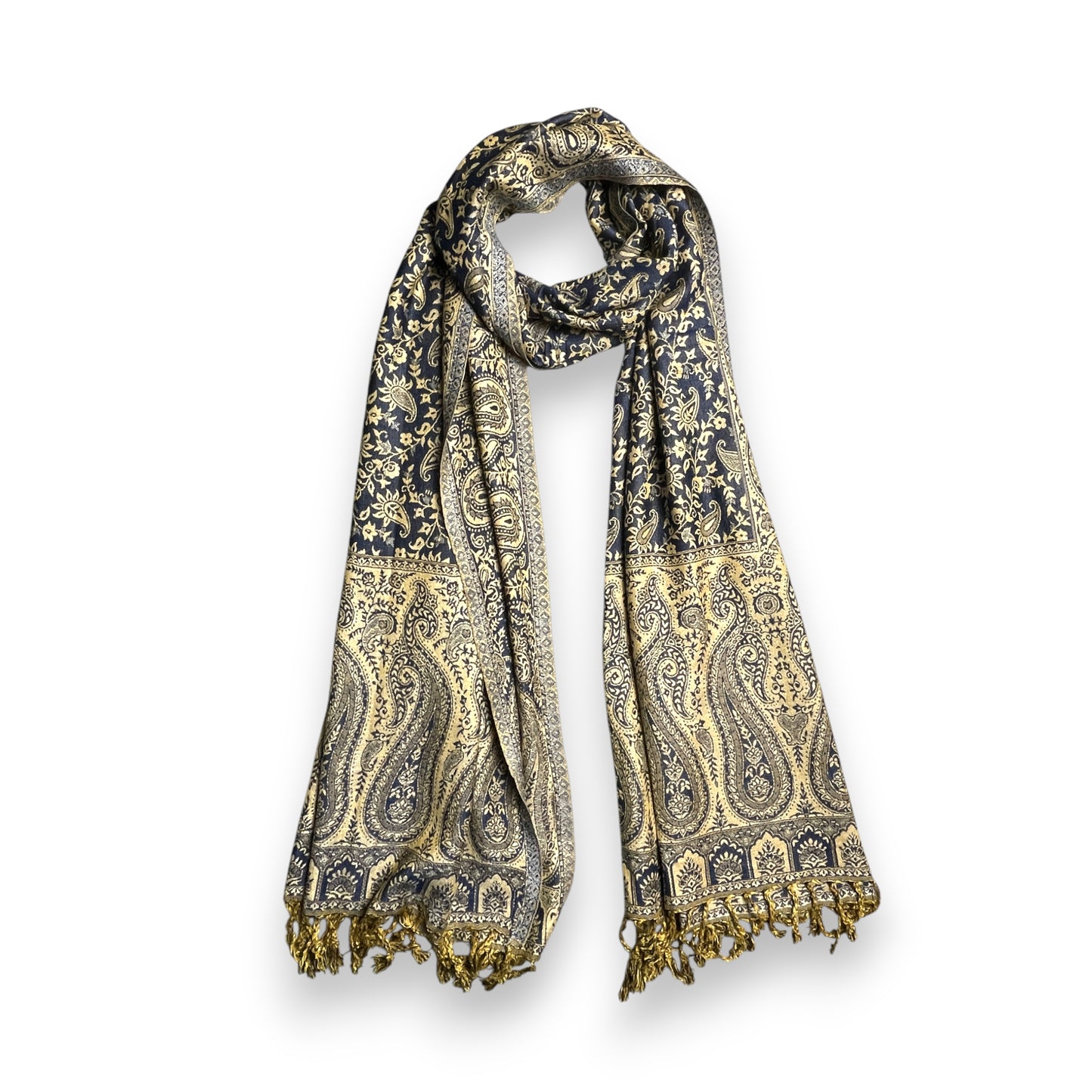 Indischer Paisley Muster Schal Blau & Beige