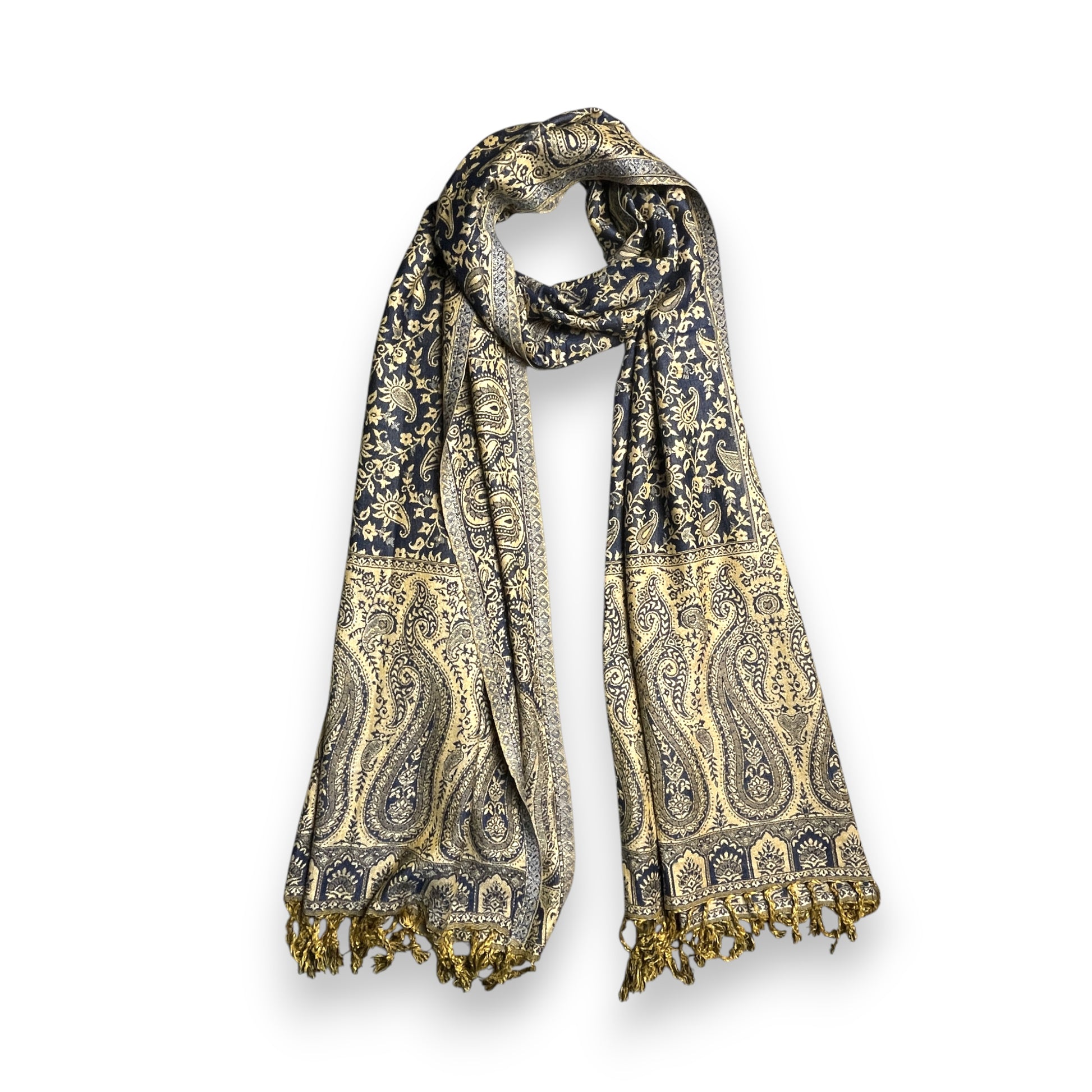 Indischer Paisley Muster Schal Blau & Beige