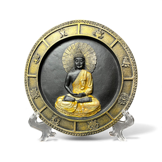 Schwarz-Goldenes Buddha-Mandala – Deko mit den 8 Glückssymbolen Ständer