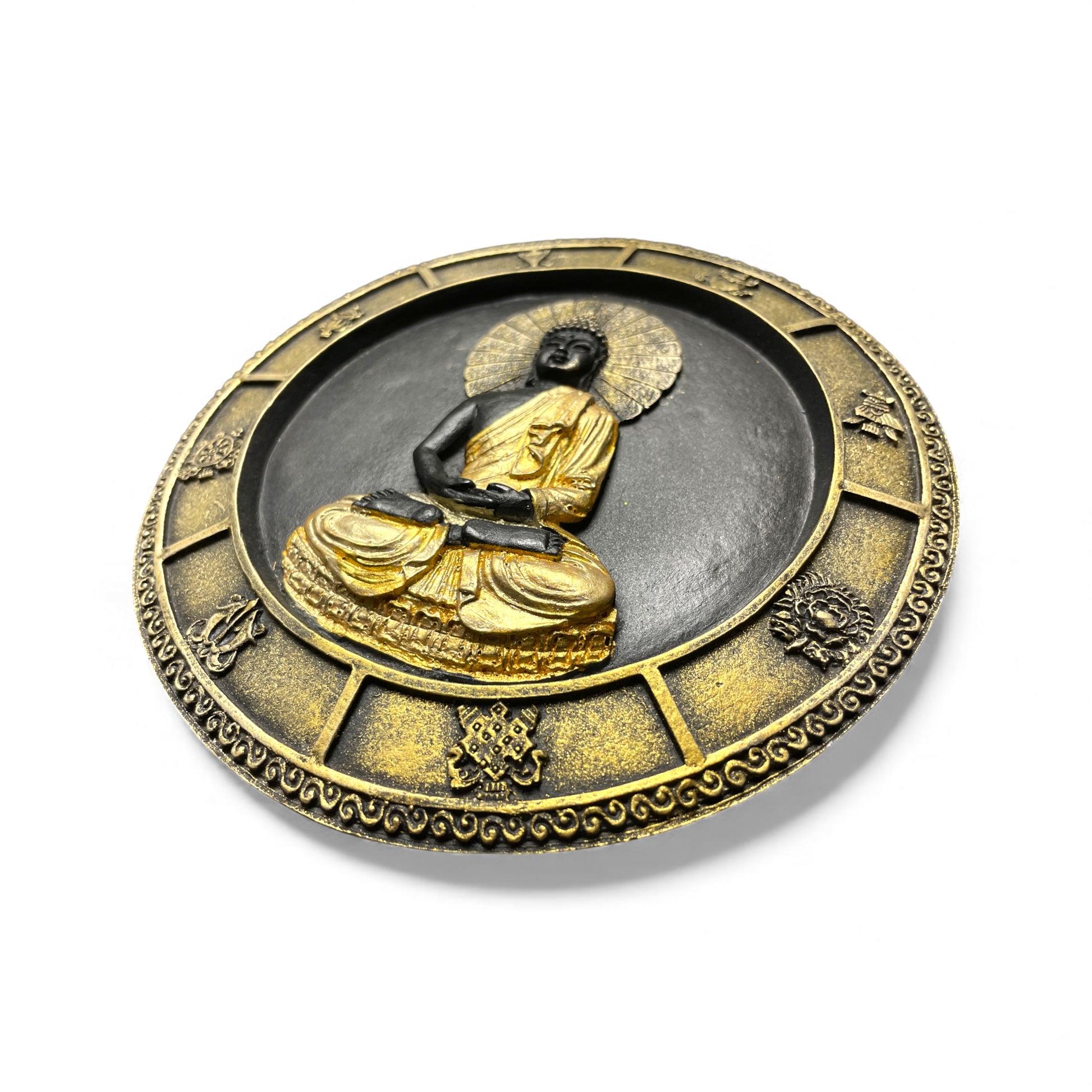Schwarz-Goldenes Buddha-Mandala – Deko mit den 8 Glückssymbolen Oben, Seite