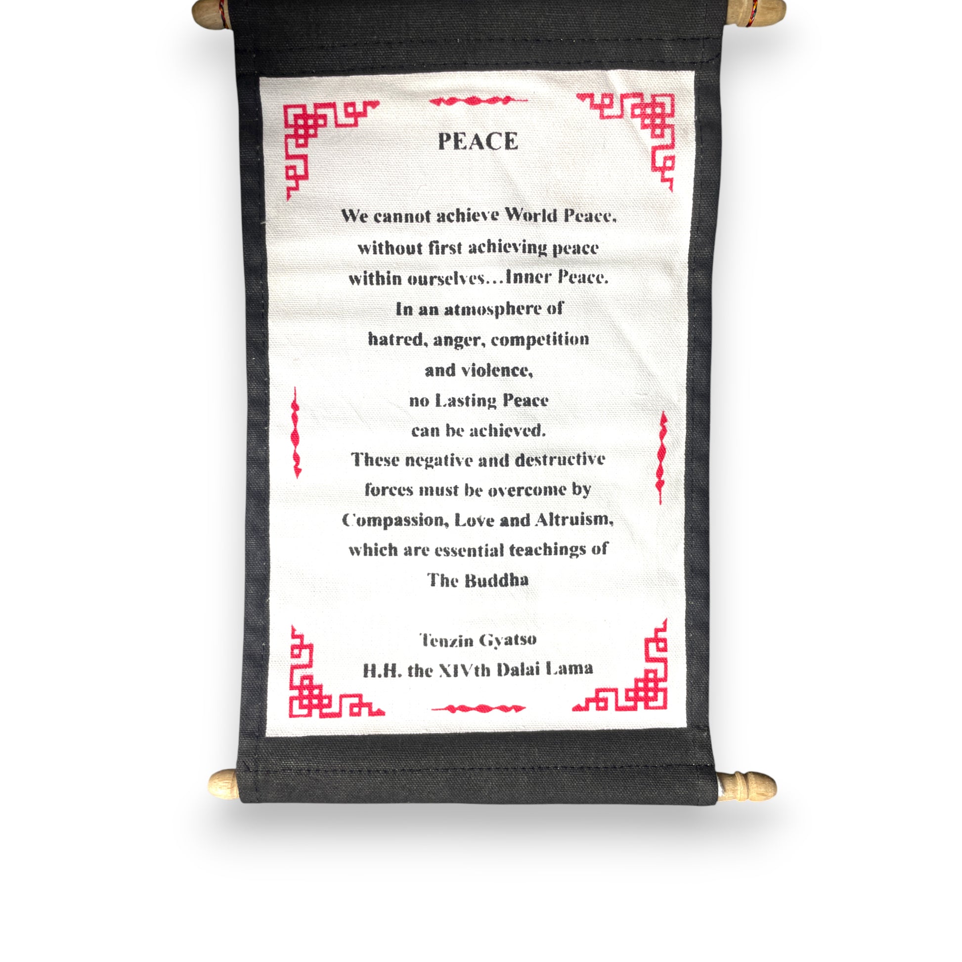 Wandbehang Frieden Tibetische Thangka-Schriftrolle Dalai Lama Zitat front