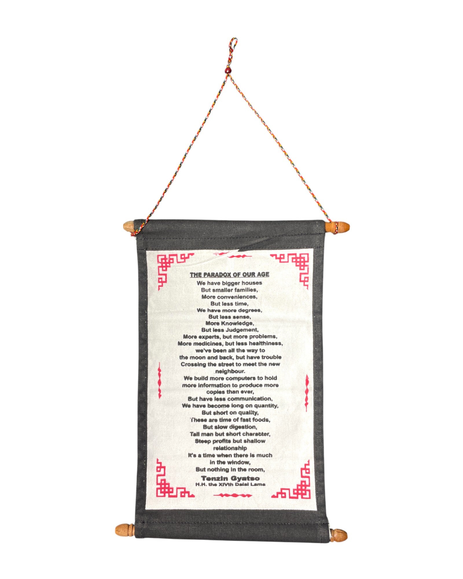 Wandbehang Das Paradox unserer Zeit Thangka mit Dalai Lama Zitat weit