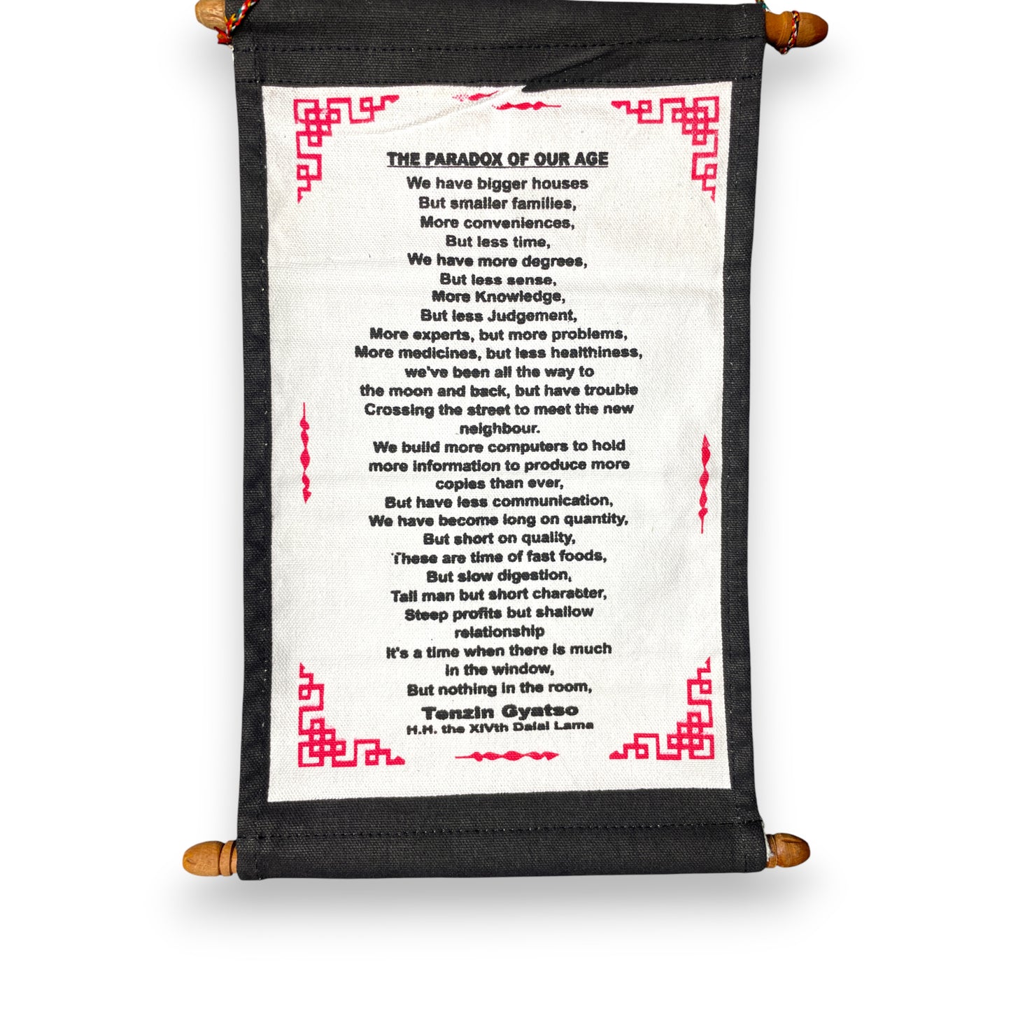 Wandbehang Das Paradox unserer Zeit Thangka mit Dalai Lama Zitat zoom