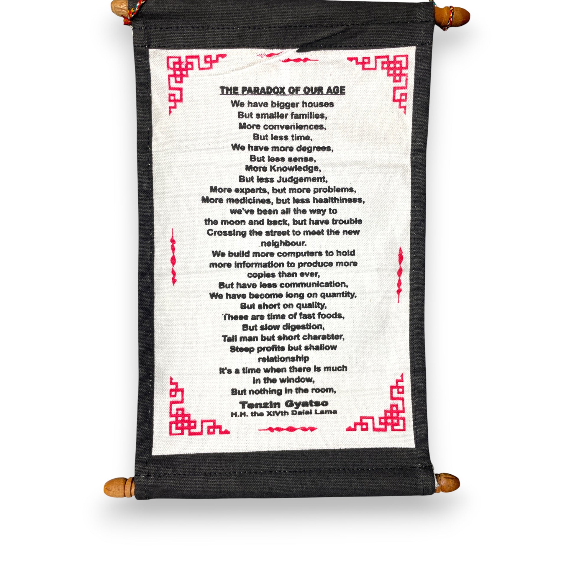 Wandbehang Das Paradox unserer Zeit Thangka mit Dalai Lama Zitat zoom