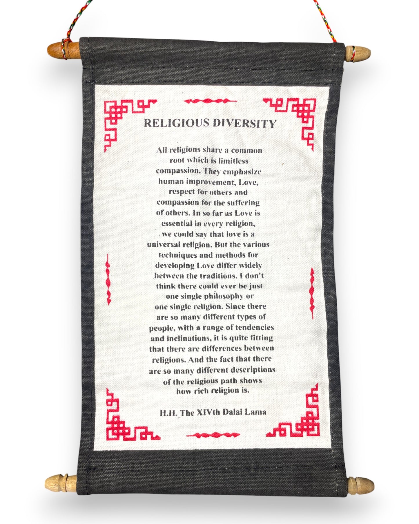 Wandbehang Religiöse Vielfalt Tibetische Thangka-Schriftrolle mit Dalai Lama Zitat Nah