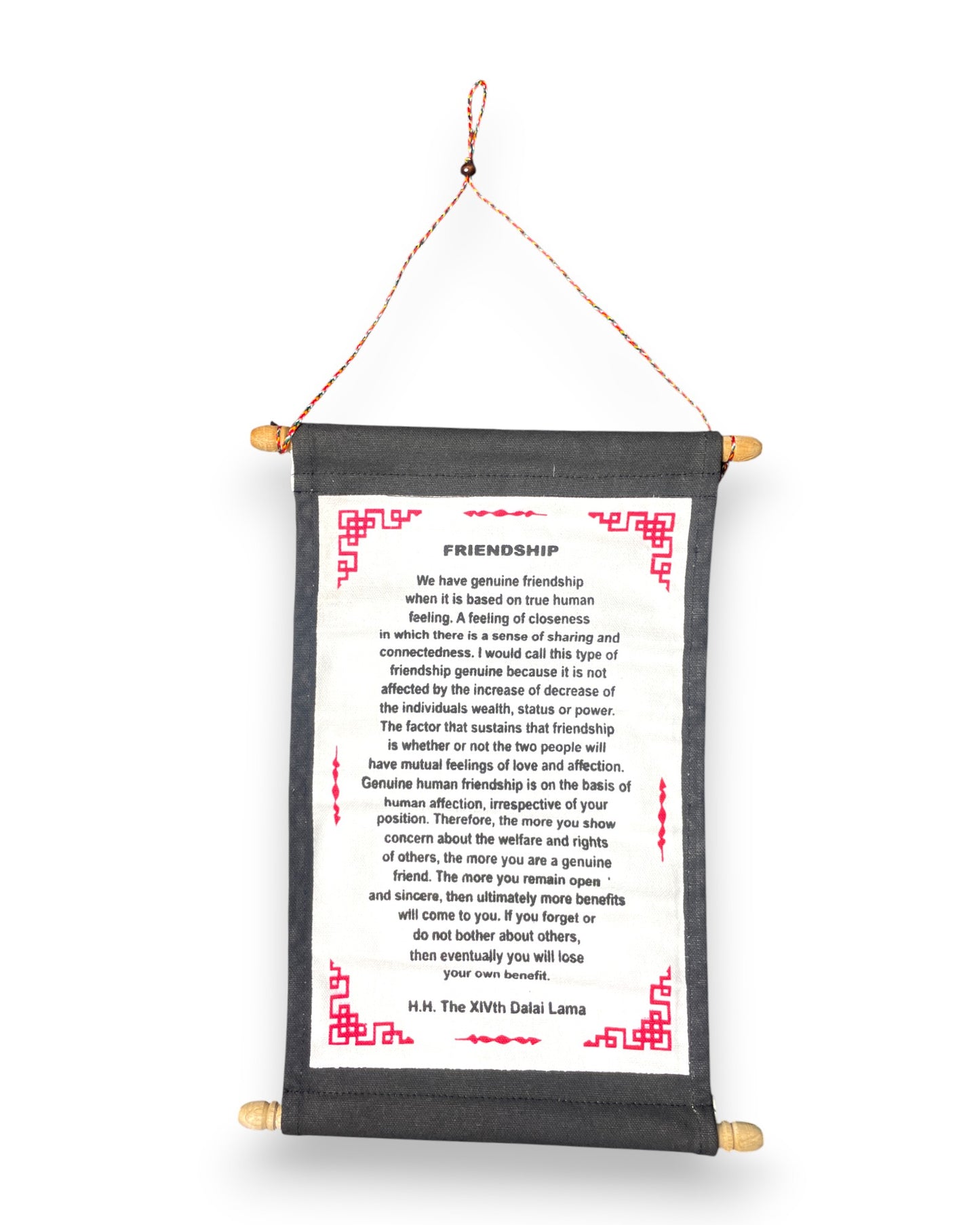 Wandbehang Freundschaft  Tibetische Thangka-Schriftrolle mit Dalai Lama Zitat Front