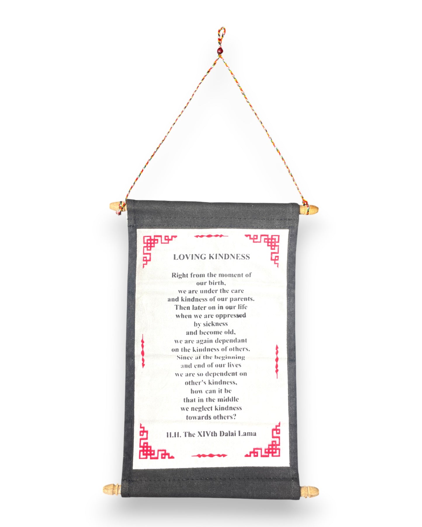 Wandbehang Liebende Güte Tibetische Thangka-Schriftrolle mit Dalai Lama Zitat Front