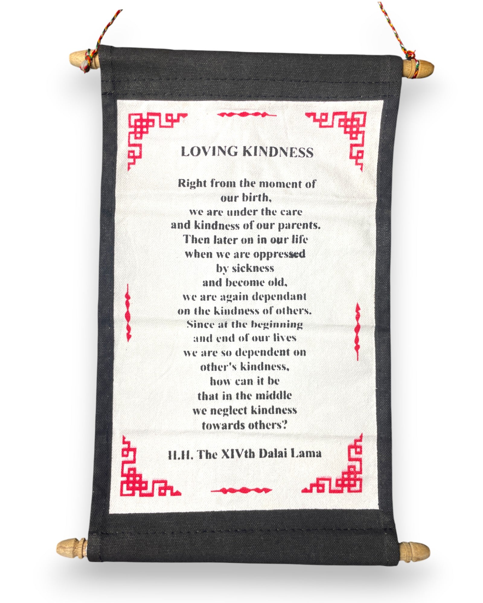 Wandbehang Liebende Güte Tibetische Thangka-Schriftrolle mit Dalai Lama Zitat Nah