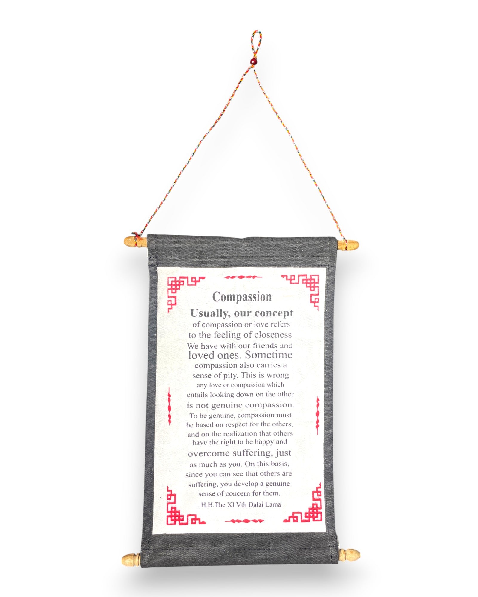 Wandbehang Mitgefühl Tibetische Thangka-Schriftrolle mit Dalai Lama Zitat Front