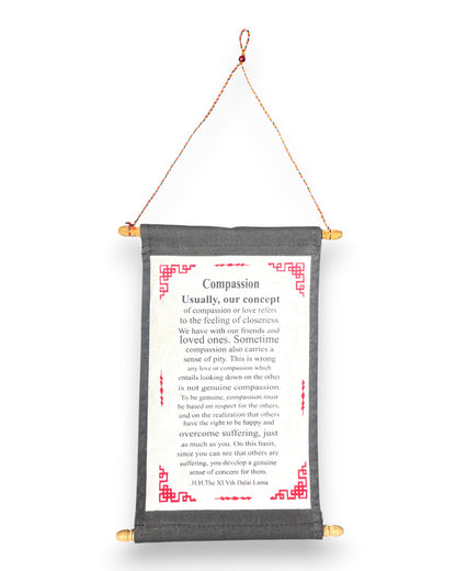 Wandbehang Mitgefühl Tibetische Thangka-Schriftrolle mit Dalai Lama Zitat Front