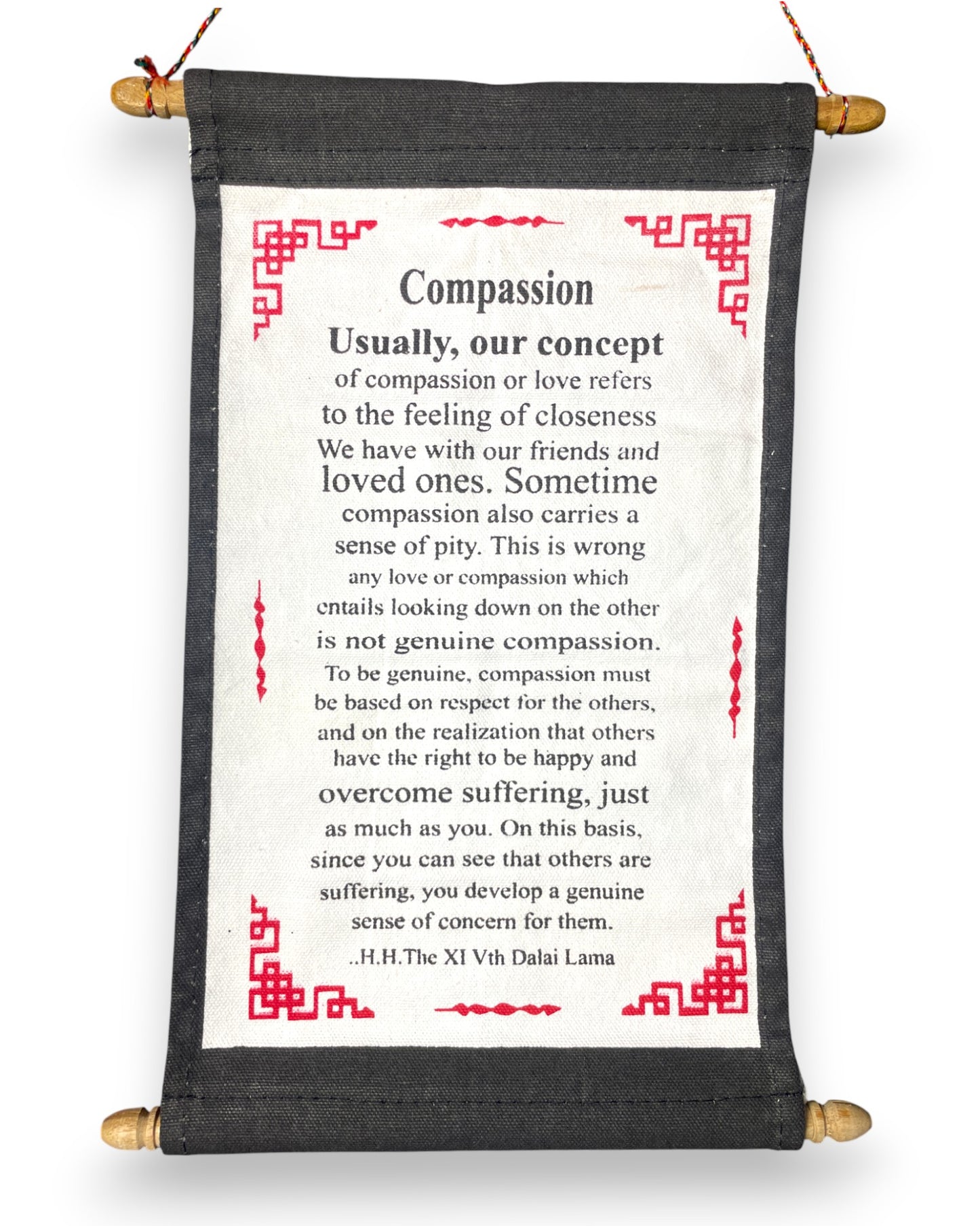 Wandbehang Mitgefühl Tibetische Thangka-Schriftrolle mit Dalai Lama Zitat Nah