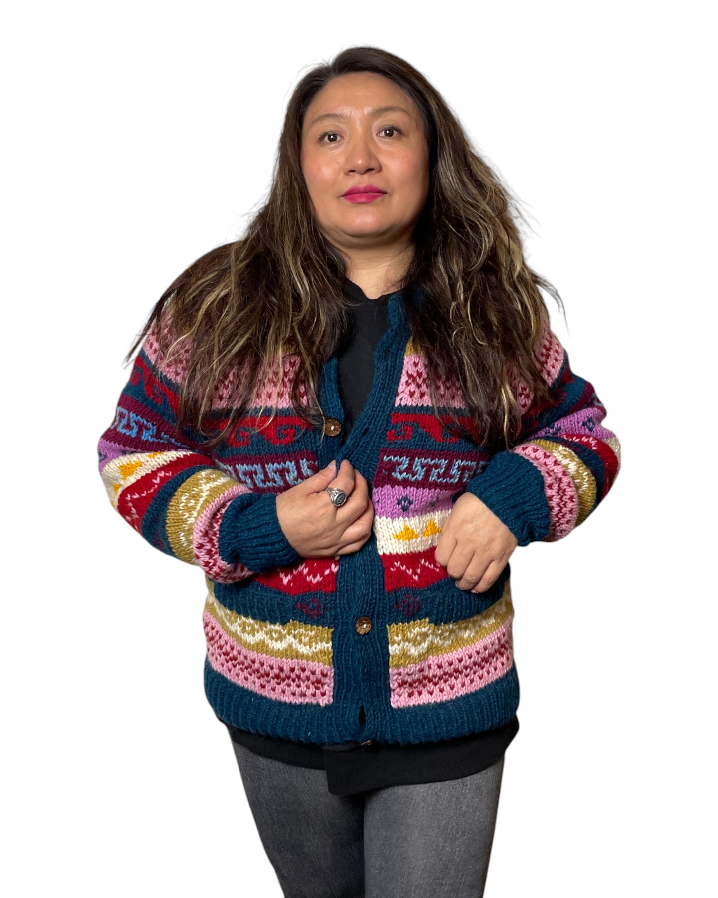 "Syangja" – Hand-knitted Nepalese cardigan. Colorful, warm &amp; made with love.