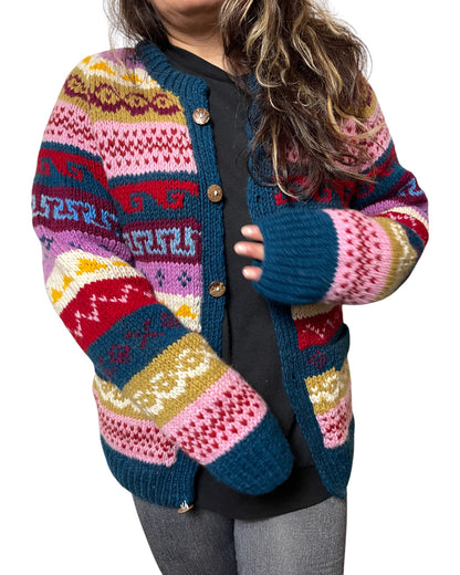 "Syangja" – Hand-knitted Nepalese cardigan. Colorful, warm &amp; made with love.