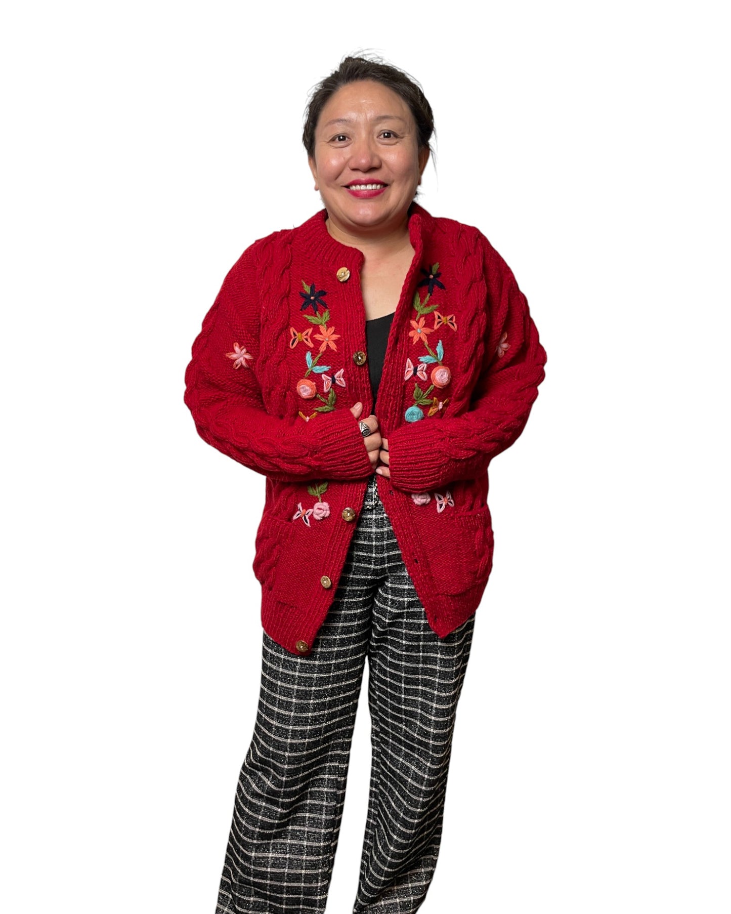 Mira – Handgestrickter & Bestickter Nepal-Cardigan