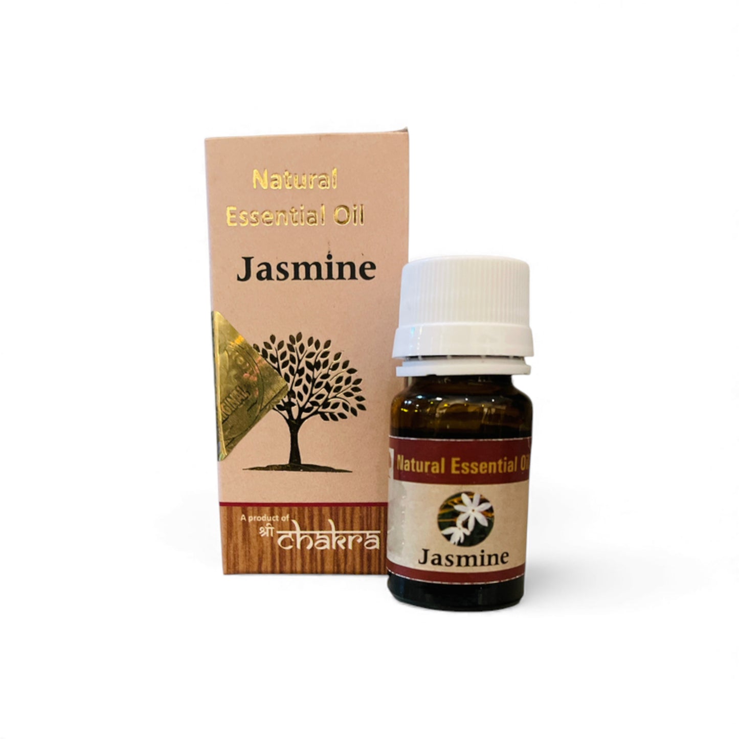 Jasmin – Chakra Natürliches ätherisches Öl 10 ml mit Flasche und Verpackung zusammen im Alltag, Himalaya Vibes Onlineshop