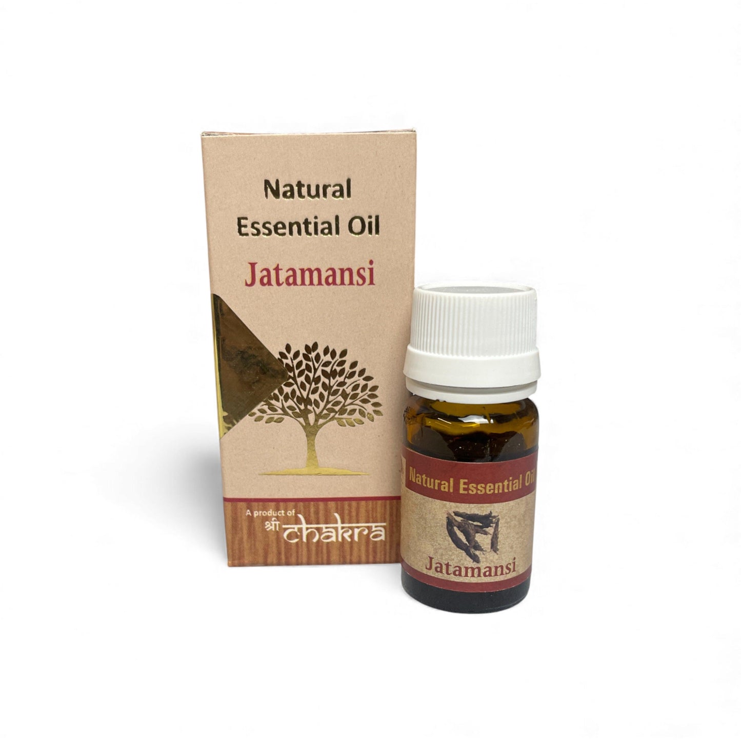 Jatamansi – Chakra Natürliches ätherisches Öl 10 ml mit Flasche und Verpackung zusammen im Alltag, Himalaya Vibes Onlineshop