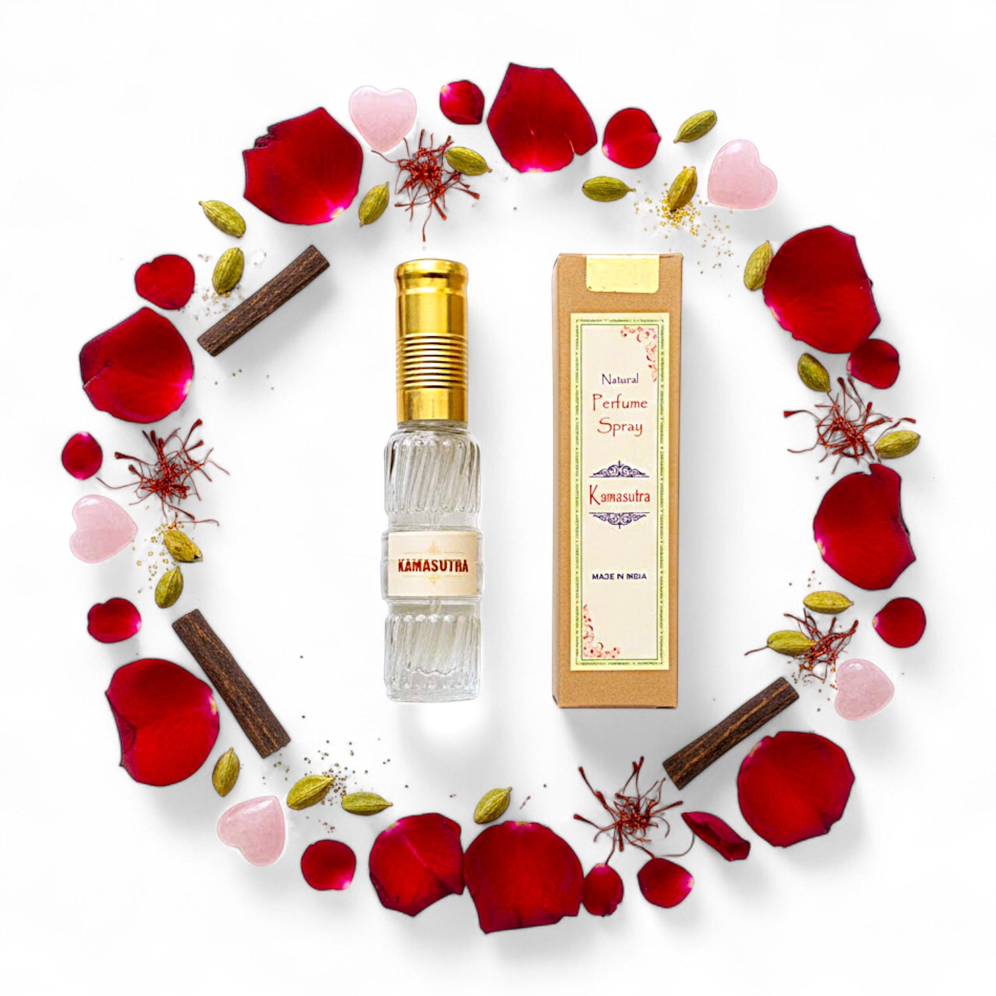 Kamasutra – Natuerliches Spray Parfuem 50 ml in Glasflasche mit Packung. Natuerlicher, alkoholfreier Duft, wuerzig-orientalisch und warm-suesslich. Ideal fuer Handtasche oder Reise.