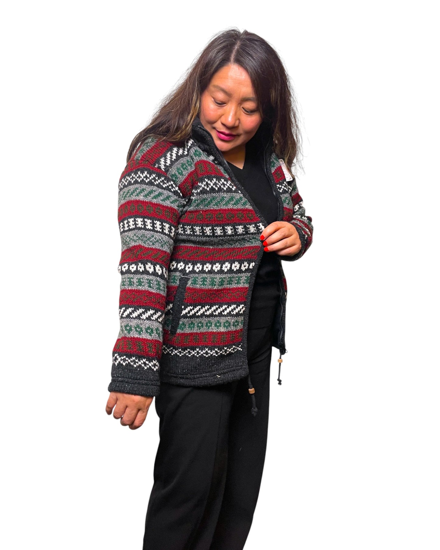 "Khopasi" Handgestrickte Wolljacke Nepal Arme