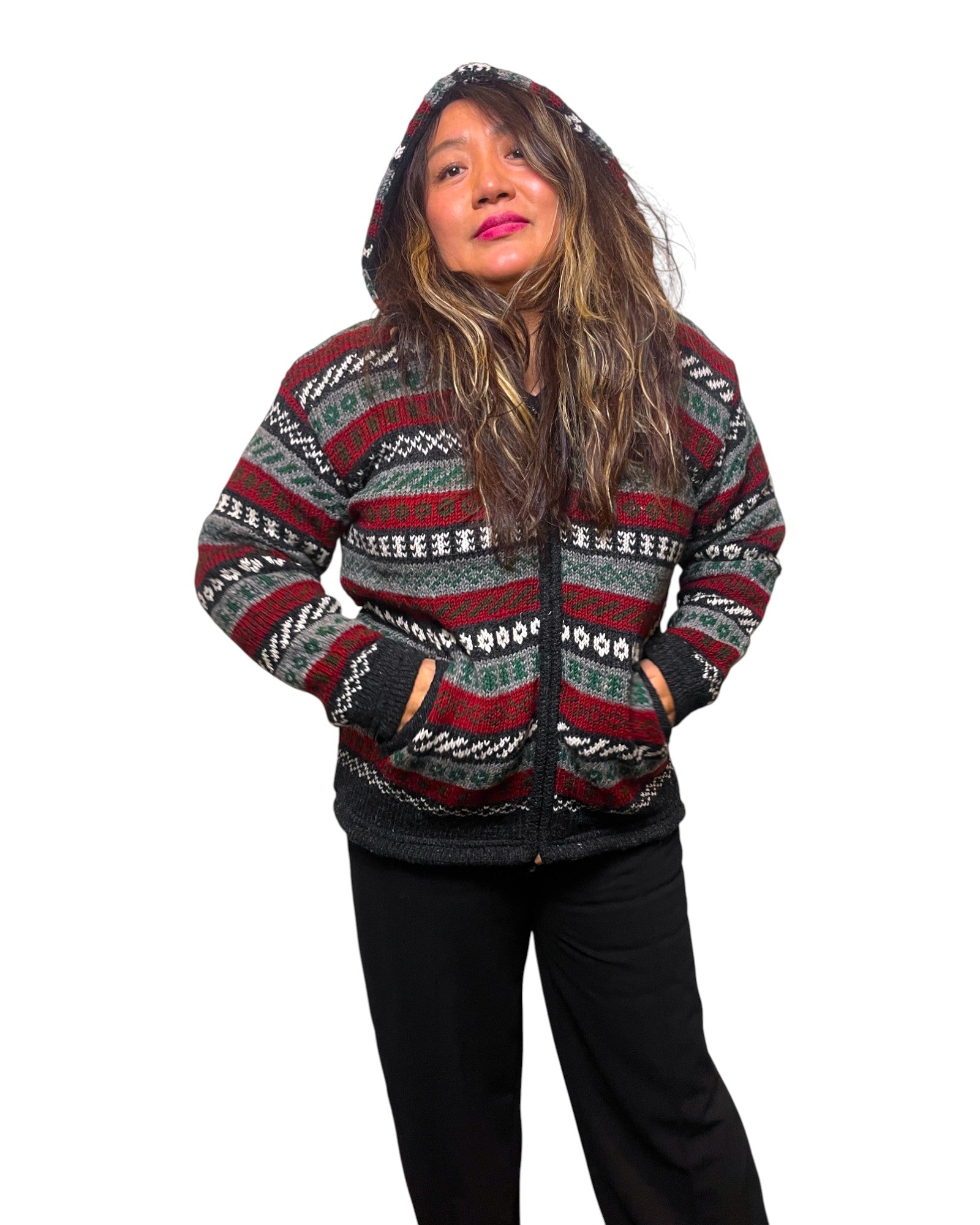 "Khopasi" Handgestrickte Wolljacke Nepal Front