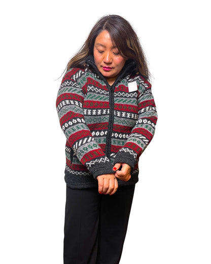 "Khopasi" Handgestrickte Wolljacke Nepal Muster