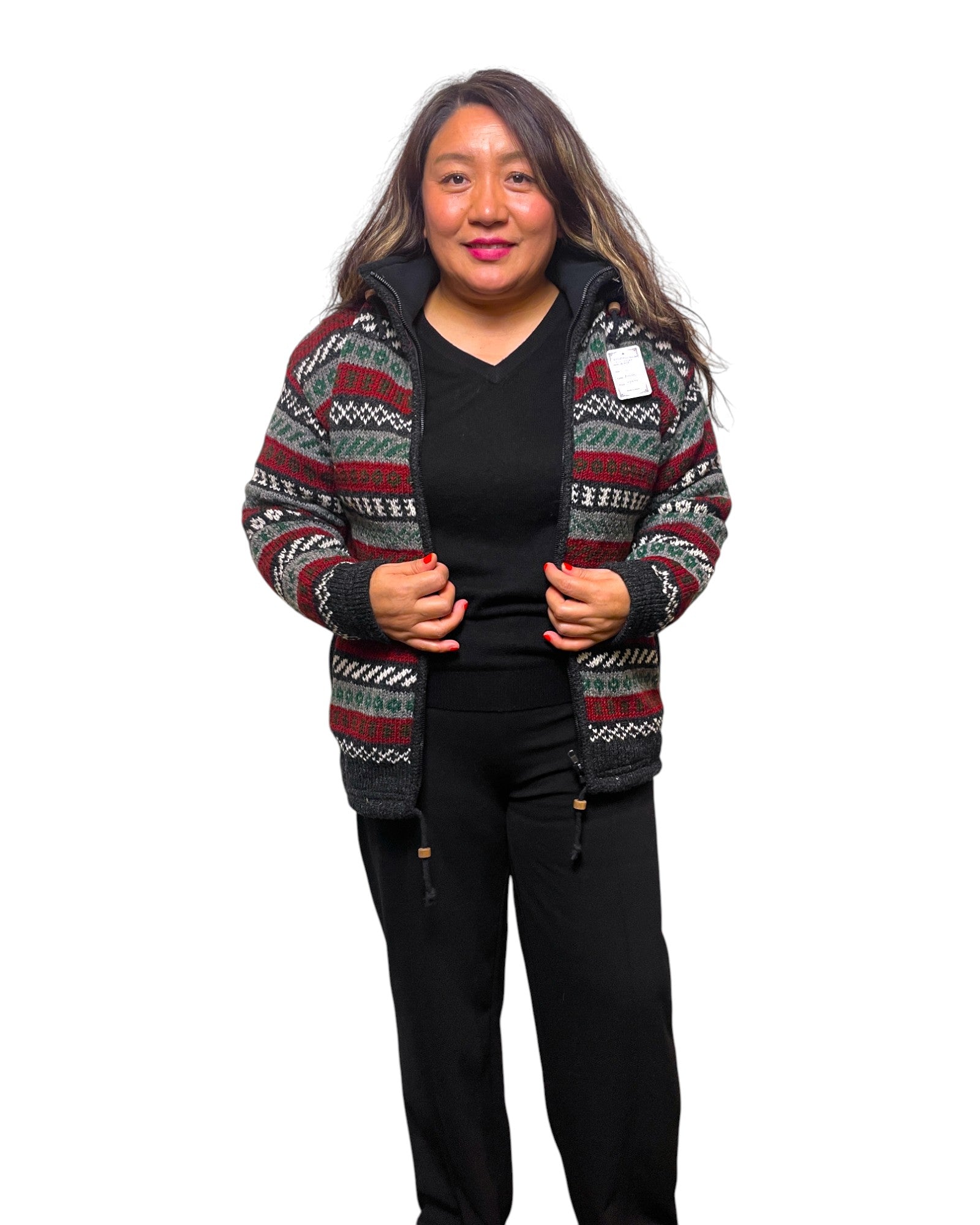 "Khopasi" Handgestrickte Wolljacke Nepal Offen