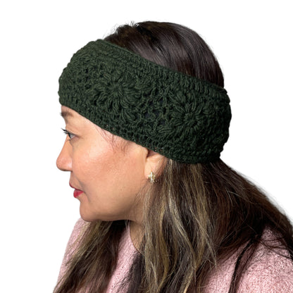 „Langtang“ – Handgehäkelte Nepal-Stirnbänder dunkelgrün