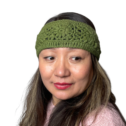 „Langtang“ – Handgehäkelte Nepal-Stirnbänder grün