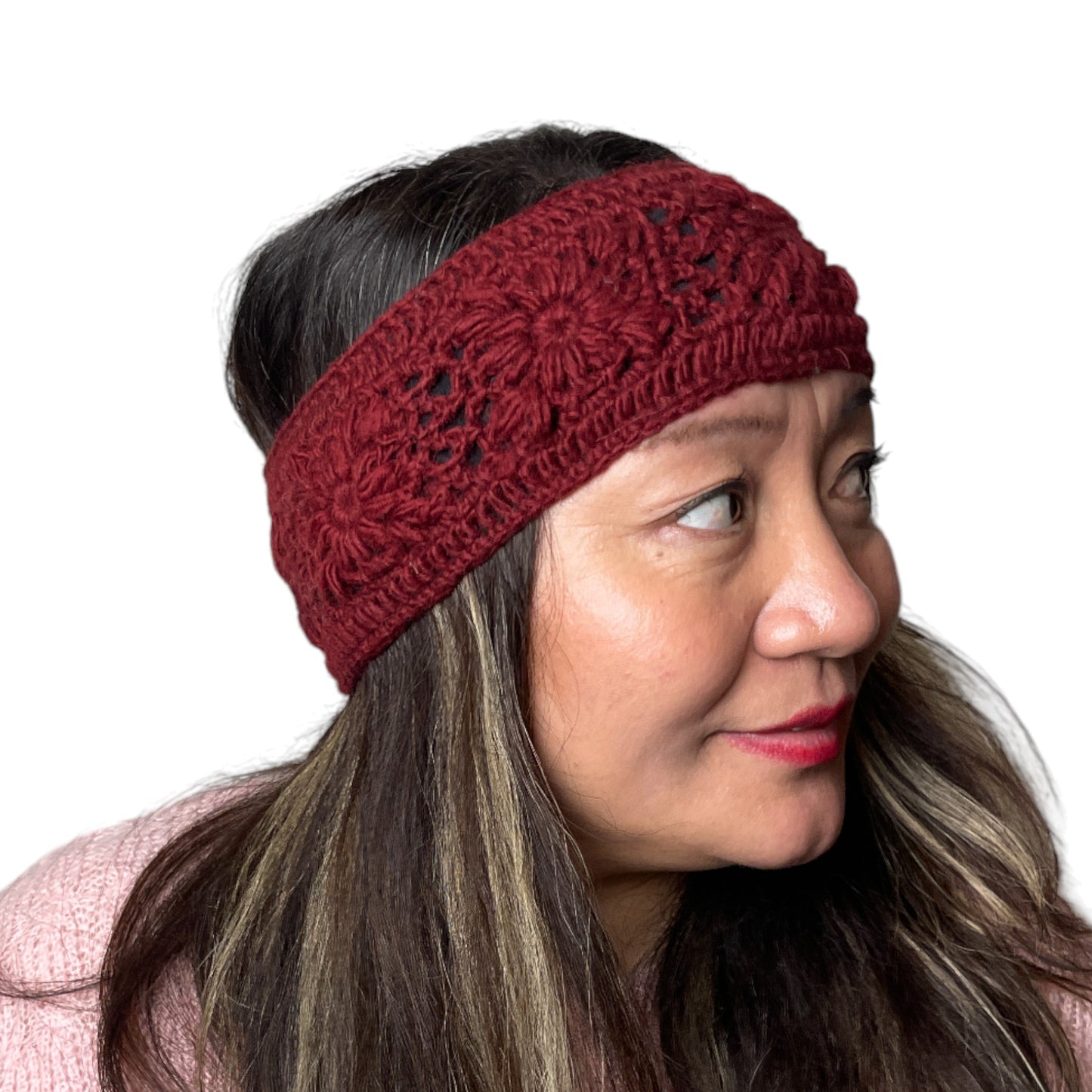 „Langtang“ – Handgehäkelte Nepal-Stirnbänder tiefrot