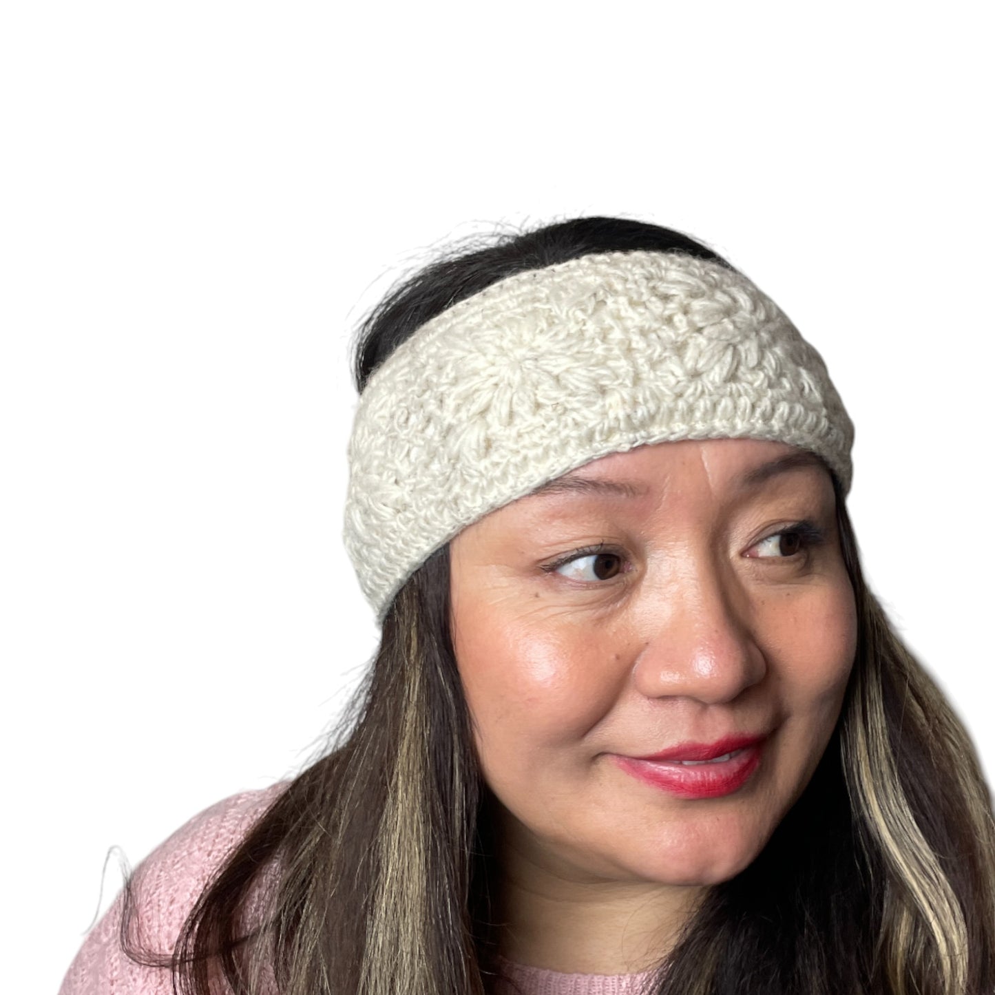 „Langtang“ – Handgehäkelte Nepal-Stirnbänder weiss