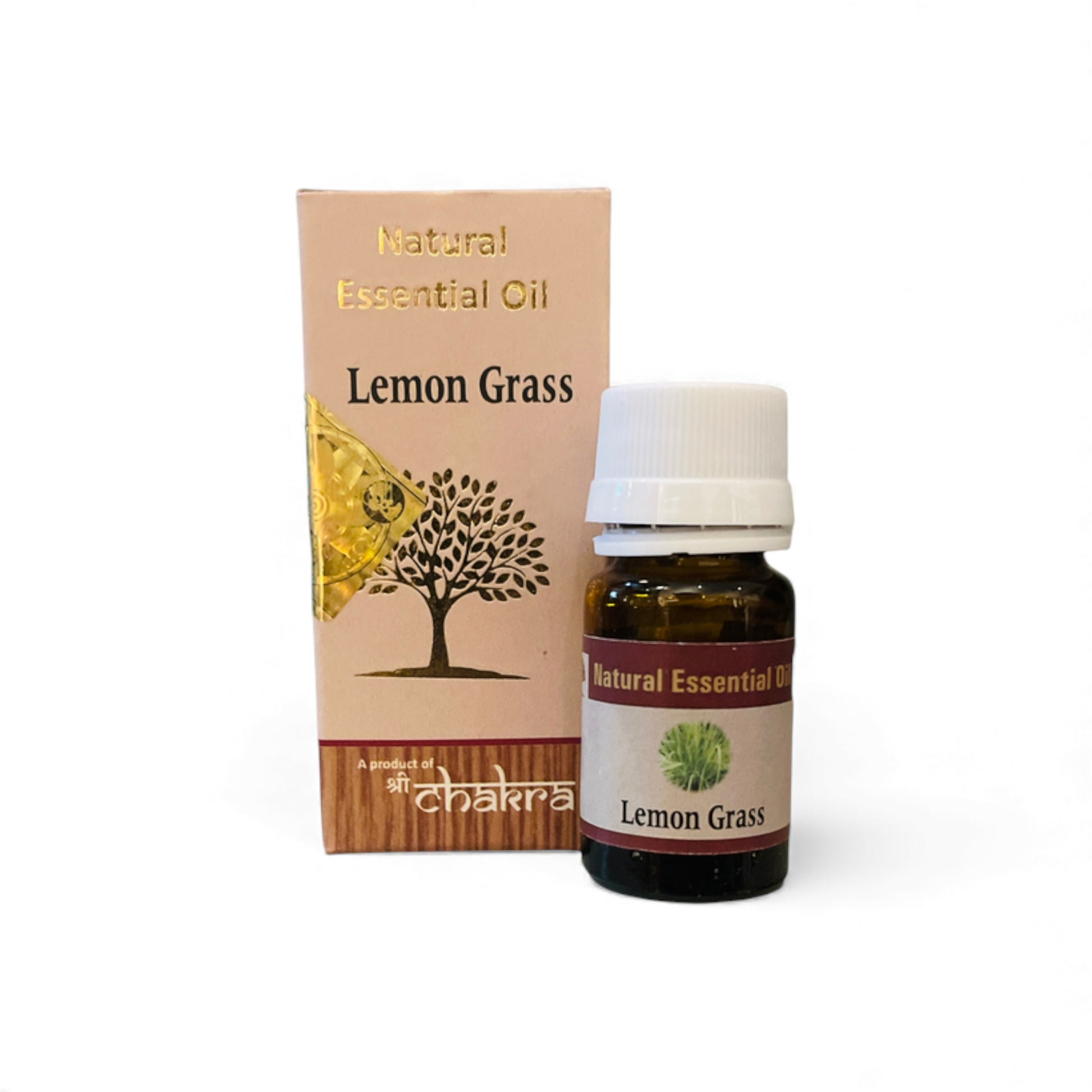 Lemon Grass – Chakra Natürliches ätherisches Öl 10 ml mit Flasche und Verpackung zusammen im Alltag, Himalaya Vibes Onlineshop