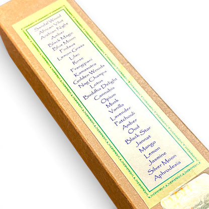 Liste der verfuegbaren Duefte auf der Rueckseite der Geissblatt Honey Suckle Parfuem Verpackung