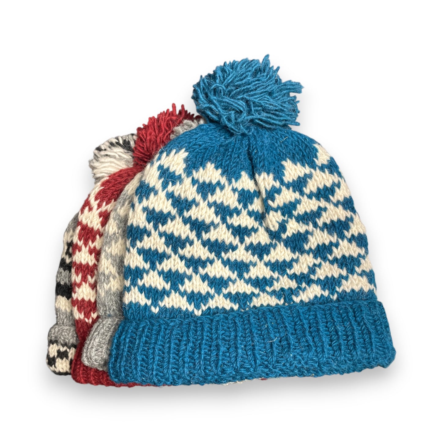 „Makalu“ – Handgestrickte Zipfel-Mütze Petrol Farben