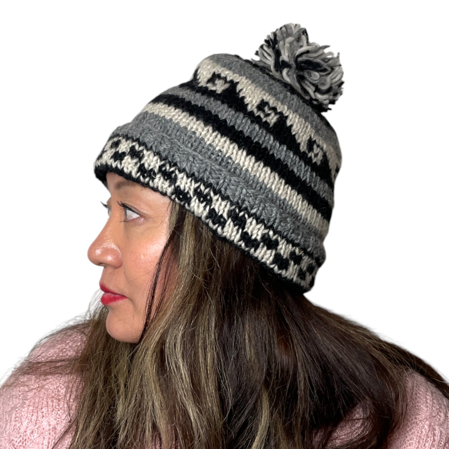 „Makalu“ – Handgestrickte Zipfel-Mütze Schwarz