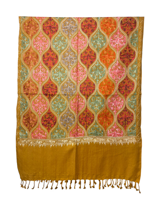 Muster Detail: Paisley Jamawar Stickerei Senfgelb Multicolor