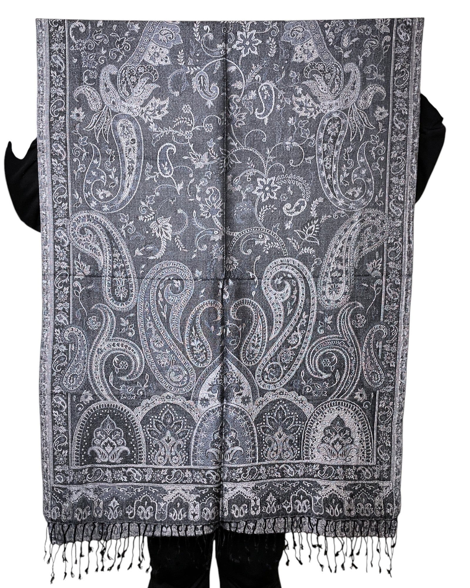 Muster Detail: Paisley Muster Detail Silber Grau Schwarz Schal