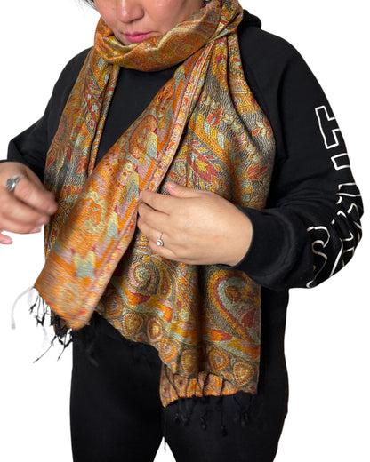 Muster Detail: Paisley Muster Jacquard Schal Erdtöne leicht