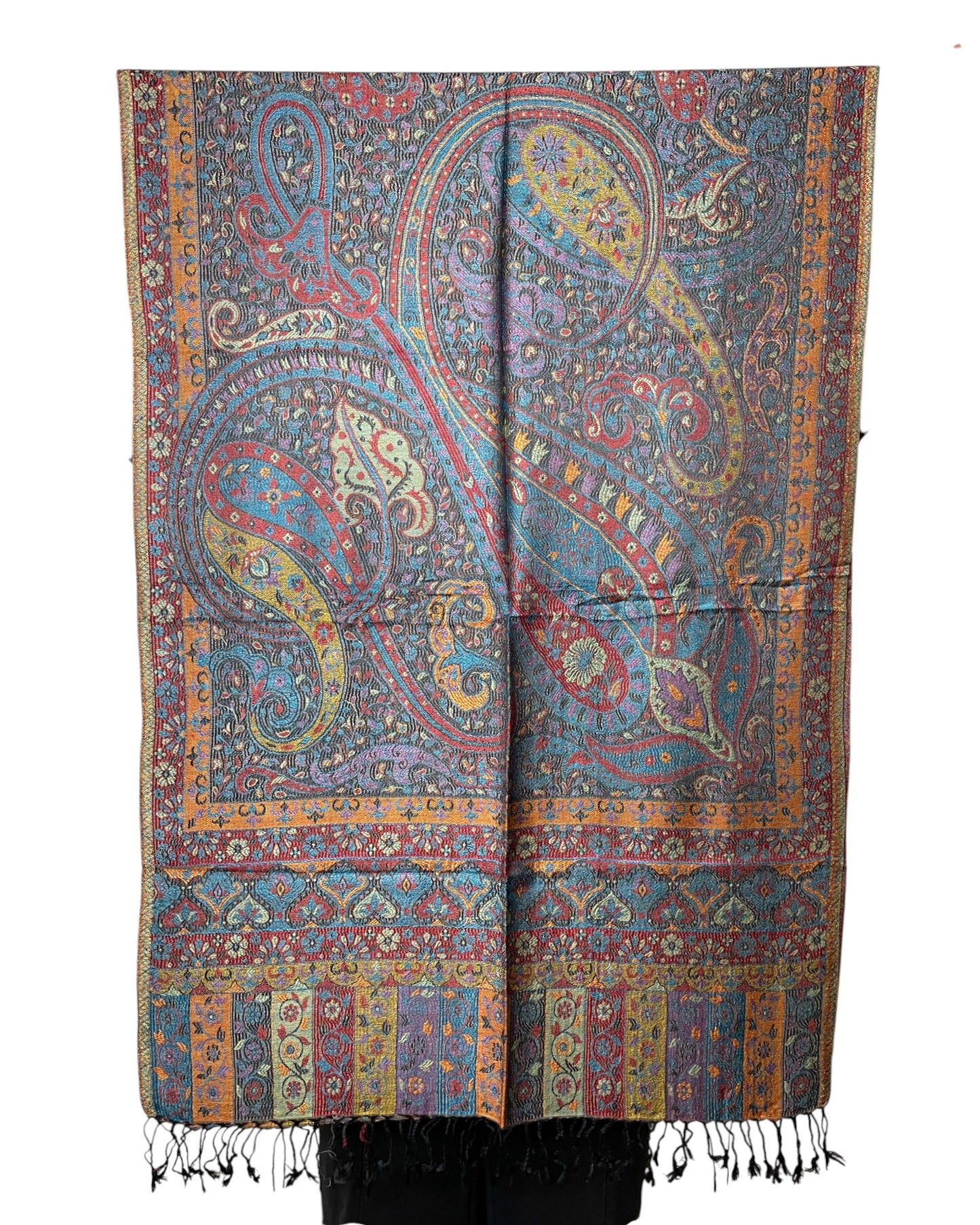 Muster Detail: Paisley Muster Jacquard Seidentuch blau