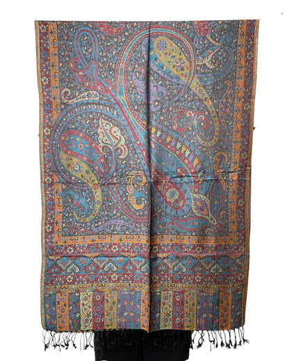 Muster Detail: Paisley Muster Jacquard Seidentuch blau