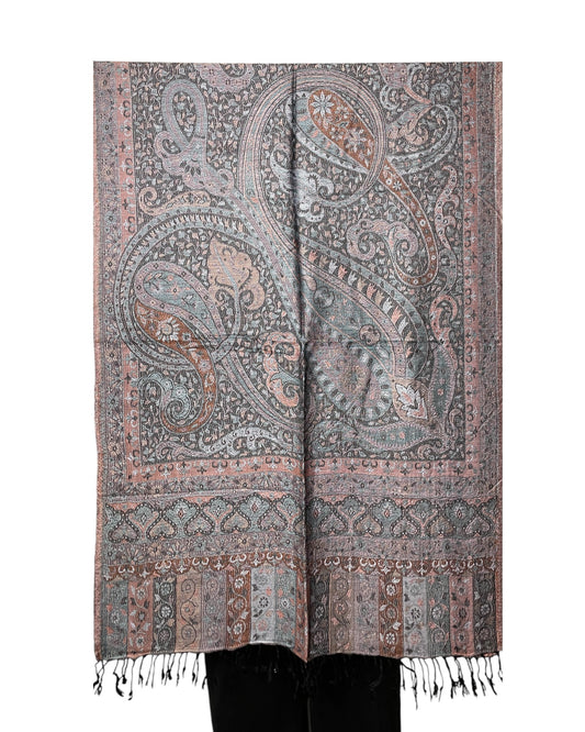 Muster Detail: Paisley Muster Jacquard Seidentuch grau rosa