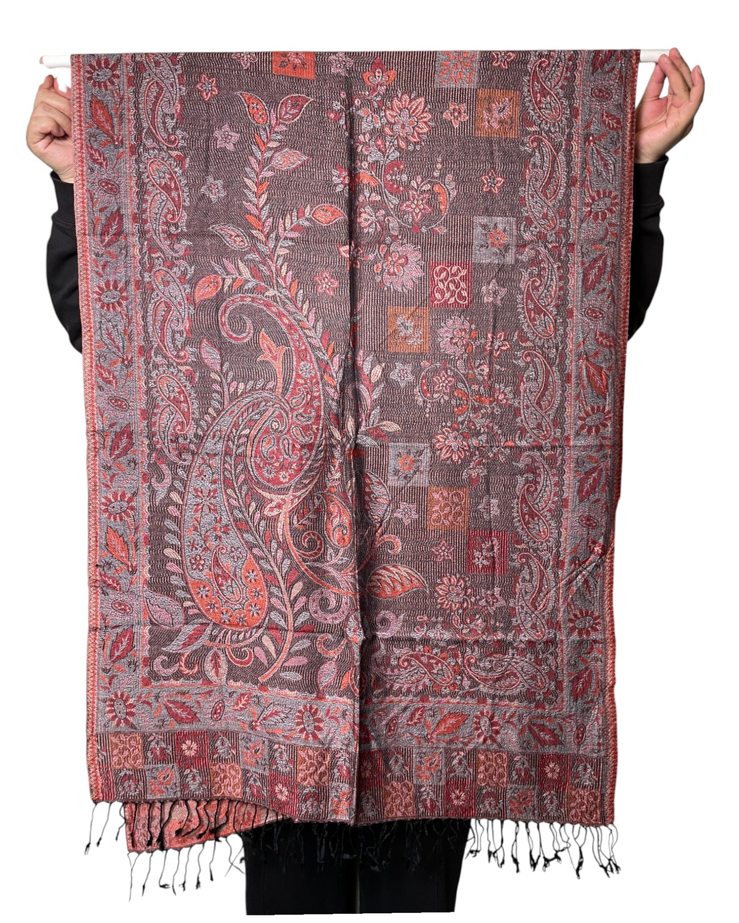 Muster Detail: Paisley Muster Jacquard Seidentuch rot