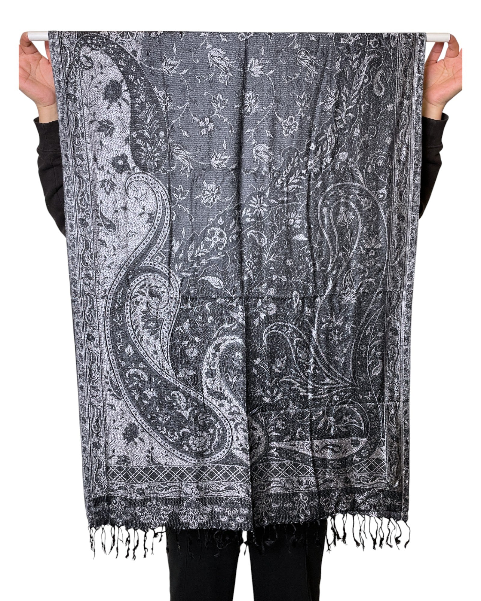 Muster Detail: Paisley Muster Jacquard Seidentuch schwarz