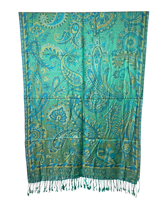 Muster Detail: Paisley Muster Jacquard Seidentuch türkis grün