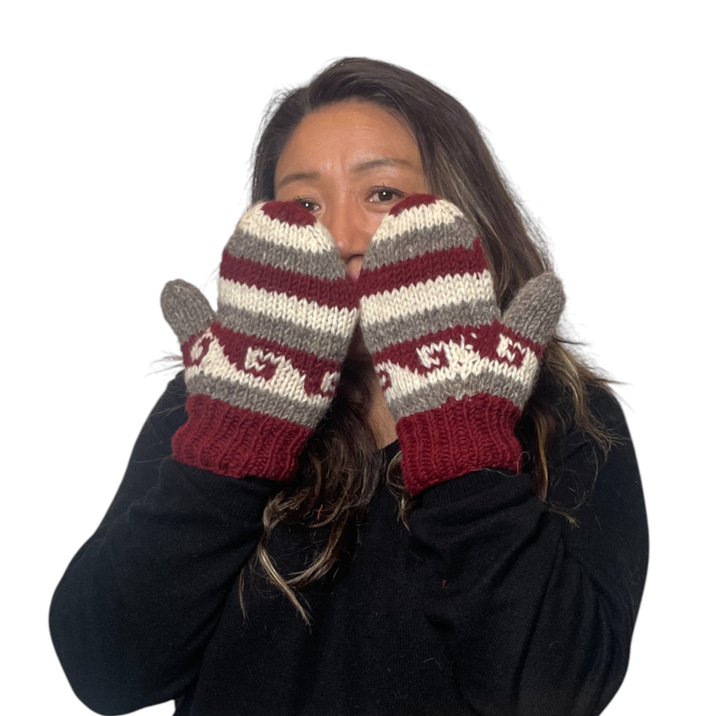 Natur „Lhotse“ – Handgestrickte Nepal-Fäustlinge