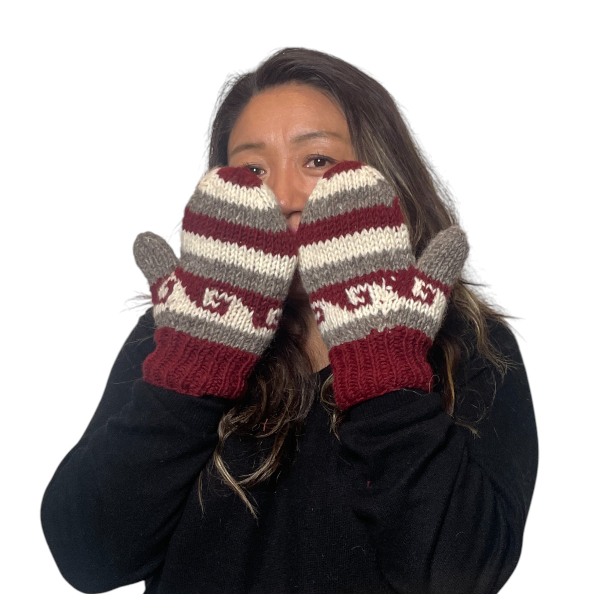 Natur „Lhotse“ – Handgestrickte Nepal-Fäustlinge